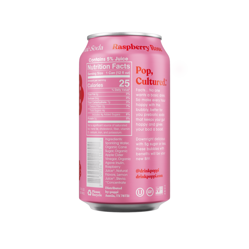 Poppi Prebiotic Soda Raspberry Rose 12oz Can